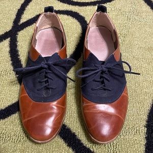 Saddle Oxfords w10 faux leather blue canvas